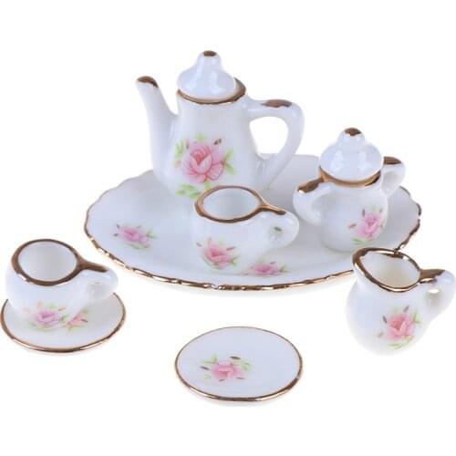 8Pcs 1/12 doll house Miniature Dining Ware Porcelain Tea Set Dish Cups