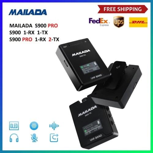 Mailada S900 Pro UHF Wireless Microphone TX RX For DSLR Smartphone Vlog Interview iPhone AndroidLive Radio Bee Mobile recording