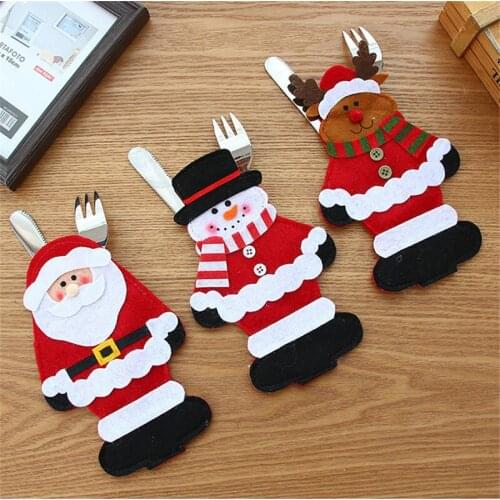 Hot Sale Christmas Decorations Santa Silverware Holders Pockets Dinner Decor Cutlery Bag Santa Cutlery Set Christmas Decorations