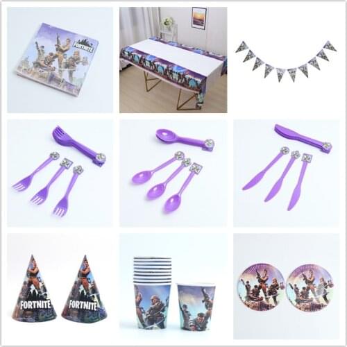 Fortnite game kids party birthday Christmas decoration accessories hanging spiral paper cup tray tableware cake stand supplies