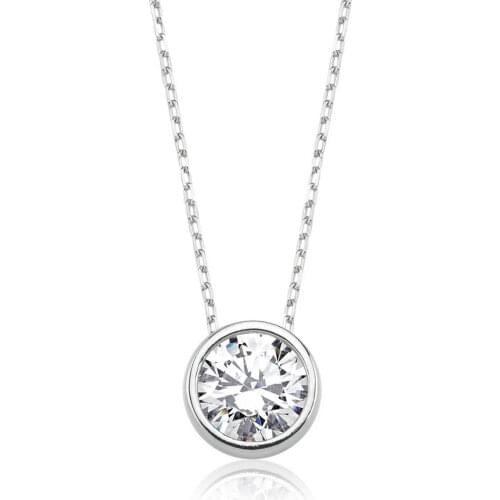 Valori Jewels 2 Carat, Zirconia White Round Gemstone, Rhodium Plated, Sterling Silver Necklace