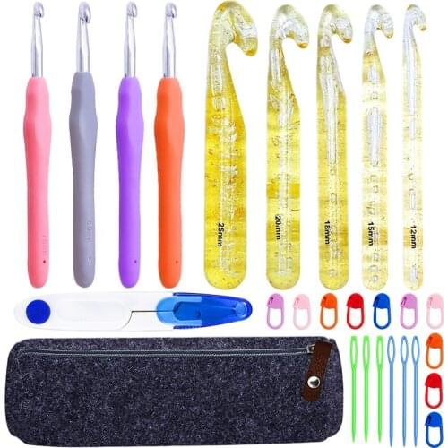 LMDZ Huge Crochet Needles Crochet Hooks Stitch Markers Sewing Needles Yarn Scissors Weaving Knitting Tools Set