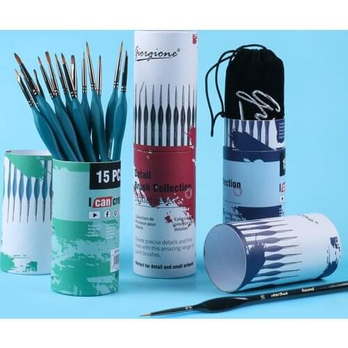 15Pcs Watercolor Detail Paint Brush Set Micro Fine Brush Tiny Model Rock Acrylic Gouache Oil Painting Pen With Box Art Supplies