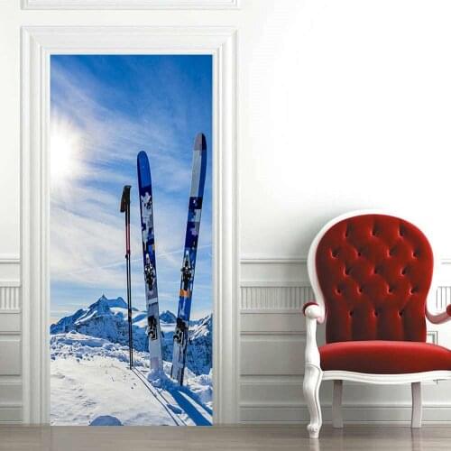 Snow Mountain Snowboard Door Sticker Home Decoration Adventure Sports Bedroom Living Room Decoration Door Decals Two Pieces Set