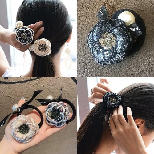 New Women Shiny Rhinestone Flower Elastic Hair Bands Hair Hair Tie Fashion Pearl Hair Accessories Handmade Headbands Horsetail