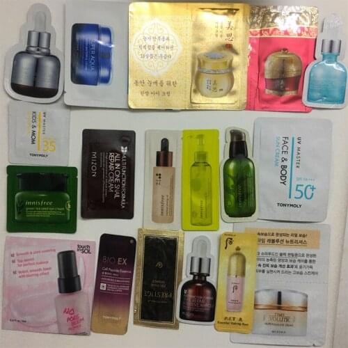 Korea Cosmetics Samples Trial Kit ( Random 20pcs) MIZON Moisturizing Cream MISSHA Anti Wrinkle Whitening Essence Face Serum
