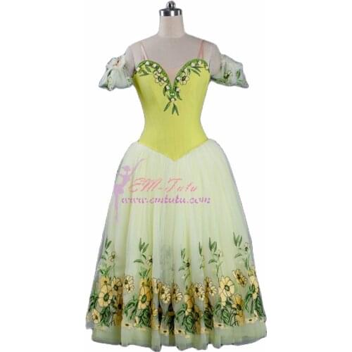 Girls women adult long tutu floral green classical fairy romantic tutu dress, ballerina long dress professional ballet costume