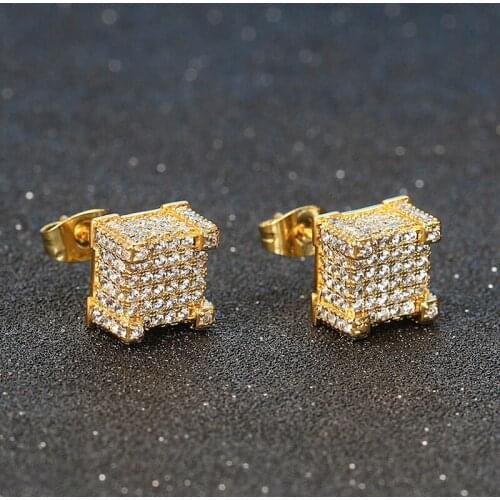 Luxury Stud Earrings For Women Men Iced Out Rappers Hip Hop Men Piercings Ear Ring Gold Color Plated Jewellery Wholesale OHE013