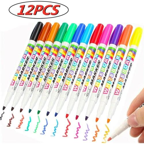 12 Colors White Board Maker Pen Whiteboard Marker Liquid Chalk Erasable Maker Pen Fine Nib Drawing Pens Office School Supplies