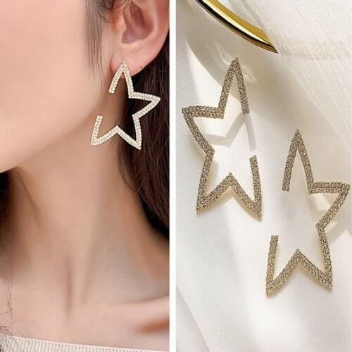Star Crystal Stud Earrings Fashion Geometric Hollow Earrings for Women Wedding Party Brincos Fantaisie Femme