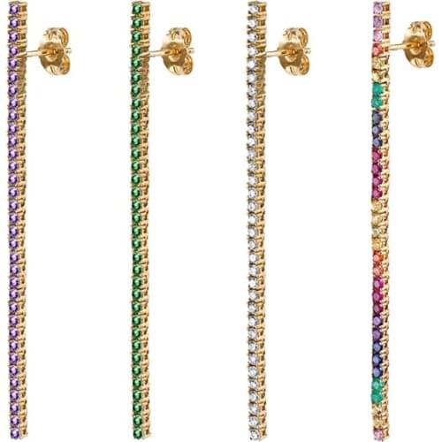 Rainbow Crystal Chain Pendant 925 Sterling Silver Ear Needle Exquisite CZ Earrings Fashion Jewelry For Women Birthday Gifts