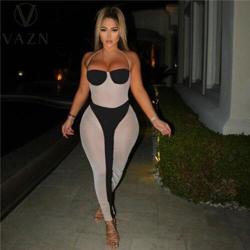 VAZN Top Quality Sexy Club Birthday 2021 Sexy Patchwork Party Long Maxi Dress Women Elegant Fashion Slim Dress
