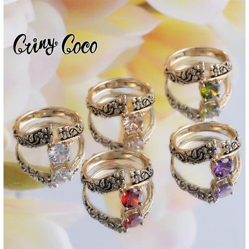 Vintage Gold Ring 2021 Hawaiian Plumeria Rubra Wholesale Green Crystal Ring Diamond Zircon Rings for Women Accessories Jewelry