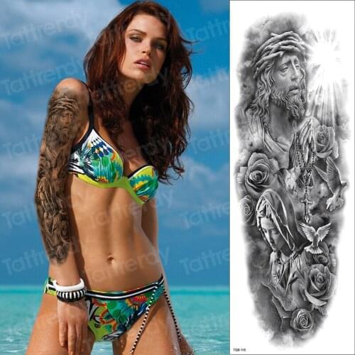 Waterproof temporary arm sleeve tattoo black large gothic tattoo vintage death skull robot machine sexy body art sticker tattoo