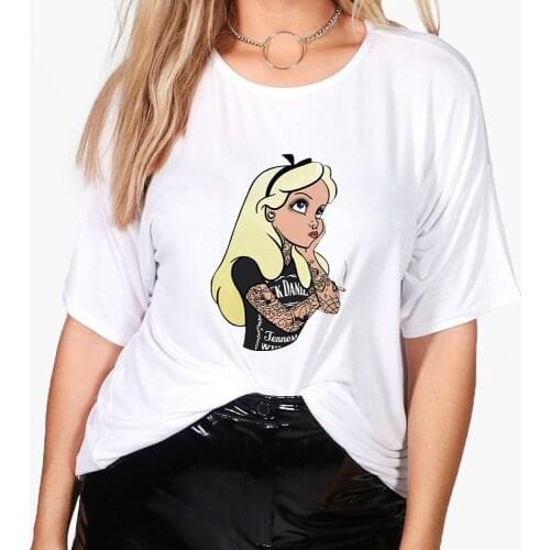 Edgy Princess Alice Print Tshirt Disney Hipster Tattoos Womens T Shirt America Fashion Harajuku Style Instagram Clothes Dropship