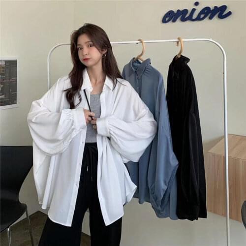 Womens shirt loose drape white shirt long-sleeved sunscreen top mid-length lazy style all-match thin Cardigan jacket