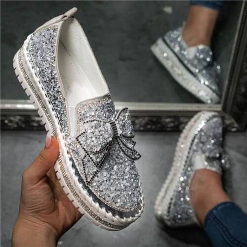 Brand New Female Fashion butterfly-knot Shoes Summer Casual Flat Sneakers Women INS Hot Shining Autumn Sneakers