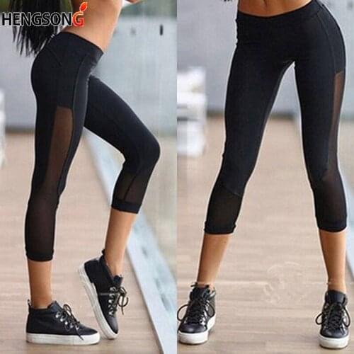 Women Cropped Yoga Pants Woman Female Fitness Leggings Running Gym Stretchy Sports Pants Trousers Calf-Length