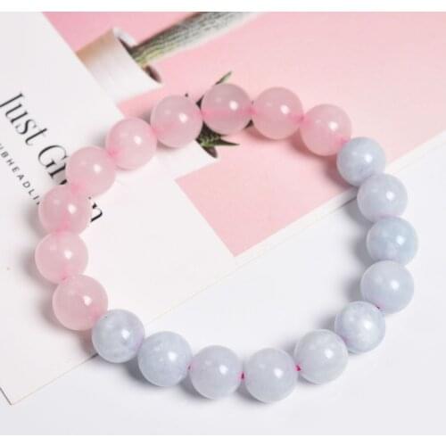 Women Girls Natural Aquamarines with Rose Quartz Stone Beads Elastic Bracelet Yoga Energy Bracelets Jewelry Birthday Gifts
