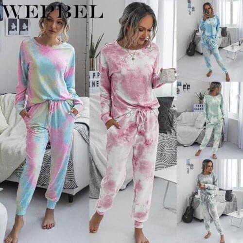 WEPBEL Women Two Piece Set Casual Autumn Winter Long Sleeve O Neck Loose Shirt Top + Long Pants Ladies Home Wear Sleepwear