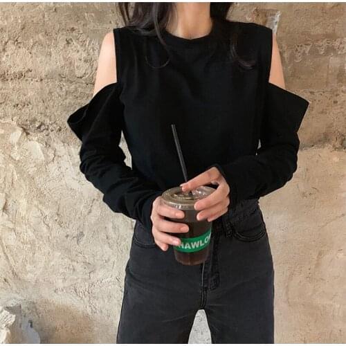 Womens Fall Loose Long-sleeved Short Sweater Korean Style Y2k Tide Hedging New Chic Off-shoulder Top Hong Kong Style Streetwear