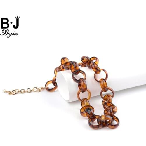 BOJIU Resin Women Statement Necklace Chain Colorful Lady Charm Choker Necklaces Fashion Small Links New Necklaces NKS083