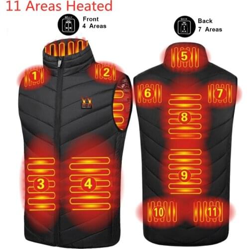 New 11 Zones Heated Vest Jacket Men Women Electric Heating Thermal Warm Vest USB Charging Winter Heated Coat Clothes