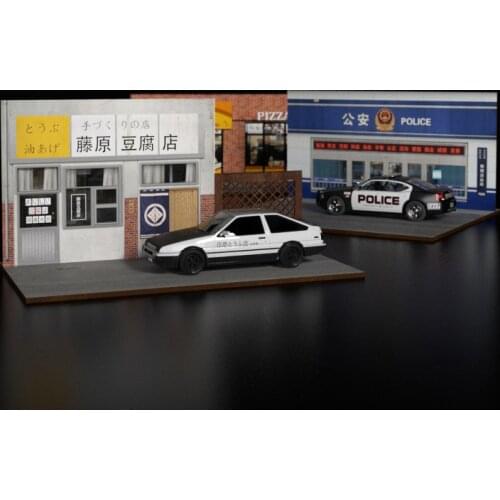 1:32 Model Car Display Box Wooden Simulation Car Scene Model Fujiwara Tofu Shop Parking Garage Street View Collect Display