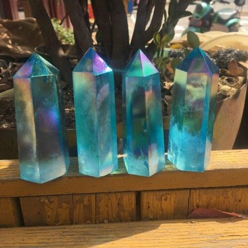 1pcs Natural Crystals blue Plated crystal column Transparent crystal stone reiki healing crystal Gift