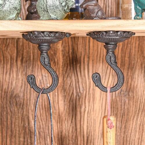 Sungmor 2PC Black Heavy Duty Cast Iron Ceiling Hooks - Wall Mount Ceiling Anchors Plant Hook Hanger - Decorative Vintage Hooks