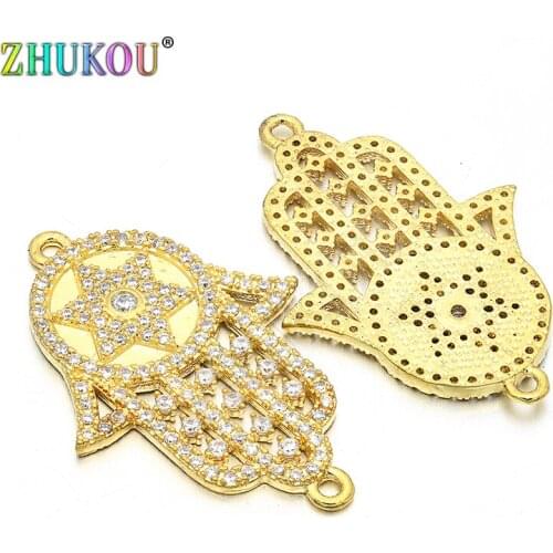 23*34mm Handmade Micro Pave CZ Enamel Crystal Hamsa Hand Connectors for Diy Jewelry Findings, Hole: 1.5mm, Model: VS98
