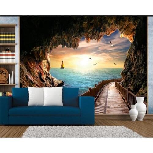 Beibehang Custom home background wall 3d wallpaper cave seascape beautiful sunset landscape mural papel tapiz para paredes 3 d