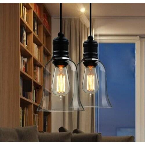 American vintage style Pendant Lights Glass Lampshade Kitchen Industrial Penant Light Crystal Bell yc Lamp Fixtures E27 110-240V