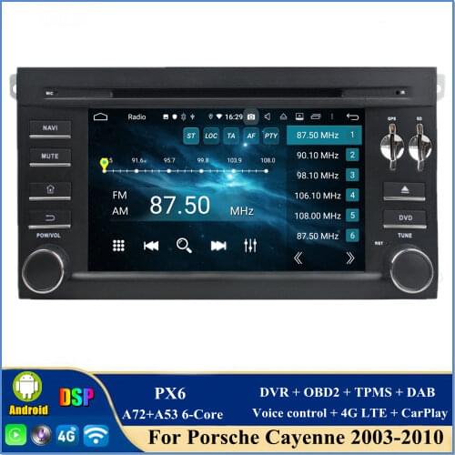 DSP CarPlay PX6 6-Core 2 din 7" Android 10 Car Radio DVD GPS for Porsche Cayenne 2003 2004 2005 2006 2007 2008 2009 2010