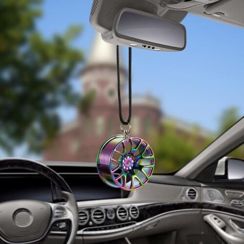 Car Ornament Pendant Metal Wheel Hub Flywheel Hanging Hip-hop Auto Interior Rear View Mirror Decoration Dangle Trim Accessory