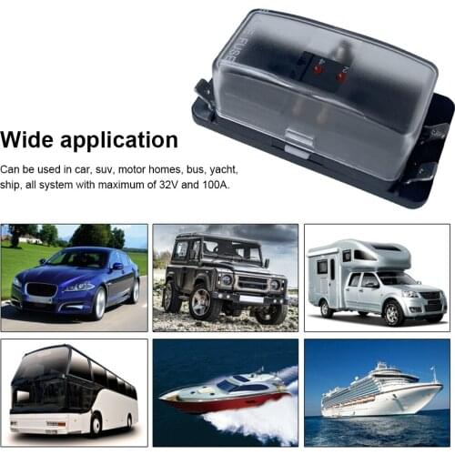 4-Way 32V Blade Fuse Block ATO/ATC Fuse Box Holder with LED Indicator Waterproof Cover for 12V/24V Car Marine w/ 4pcs Fuse