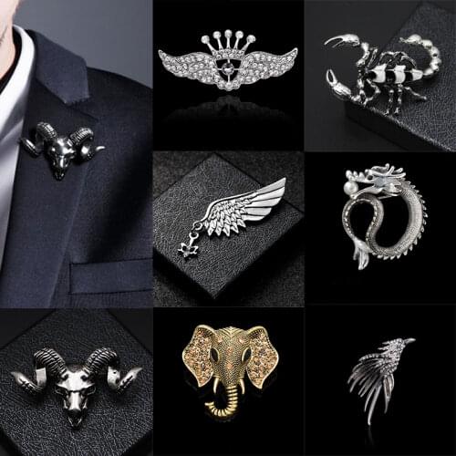 I-Remiel British Style Fashion Retro Brooch Pin for Men Hawk Wing Crown Rudder Elk Owl Leaf Badge Suit Shirt Collar Accessories