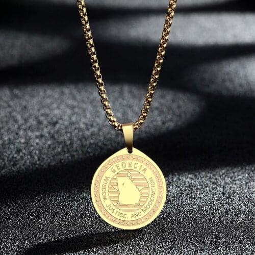 QIAMNI Stainless Steel USA States Map GA Pendants Necklace For Women Georgia Chain Necklaces Bijoux Christmas Birthday Gift