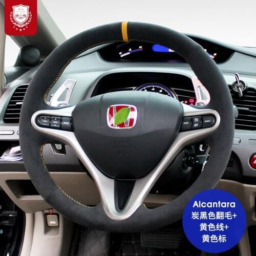 Real Alcantara steering wheel cover for Honda New 10th Gen Civic crv FIT Accord xrv Avancier suede hand-stitched grip cover