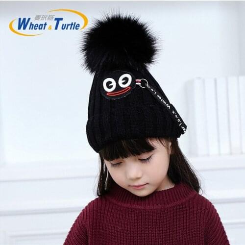 Children Apparel Accessories Hats Caps Skullies Beanies Unisex Winter Autumn Fashion Caps With Faux Fur Pompom For Boys Girls