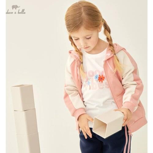 DKY19956 dave bella autumn kids girls fashion 5Y-13Y draped solid pockets hooded coat cute children tops high quality outerwear