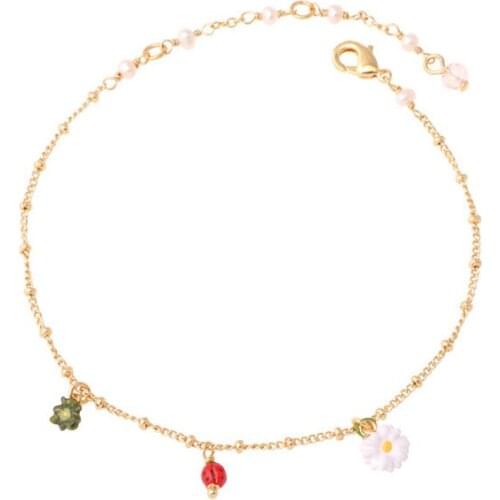 European and American fashion simple personality round bead bracelet female sen fresh enamel flower pendant niche jewelry