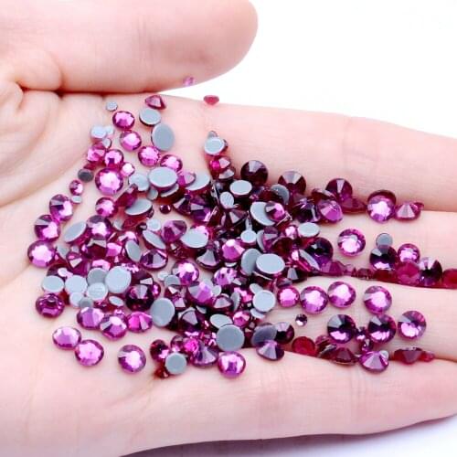 FUSHIA Color Hotfix Strass Rhinestones Flatback Glue Backing Iron On Glass Stones Appliques For Fabric Garments Supplies