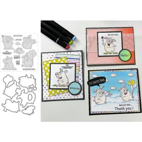 Playing Piggy Party Stamps Cutting Dies Templates for DIY Scrapbooking Album Transparent Silicone Decorative