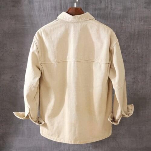 Men Cargo Jackets Casual Loose Khaki Thin Printing Work Shirts Spring Autumn Retro Turn-Down Collar Long Sleeve Tops Outerwear