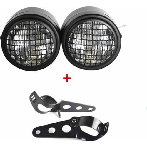 Motorcycle H4 Grill Lens Hi/Low Beam Twin Headlight Headlamp Double Dual Lamp W/ Bracket For Harley Honda Yamaha Kawasaki Suzuki