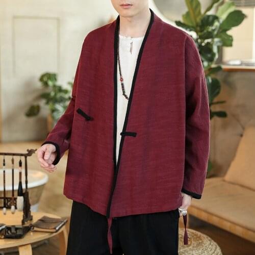 2021 Chinese Style Mens Clothing Cotton Linen Cardigan Tops Ancient Style Tang Suit Hanfu Coat Japanese Kimono Traditional