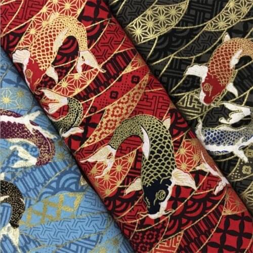 BZ14 100*150cm The New The Carp Red Blue Japanese Style Cotton Fabric For Dress Patchwork DIY Fabric For Kimono Handbag Fabric