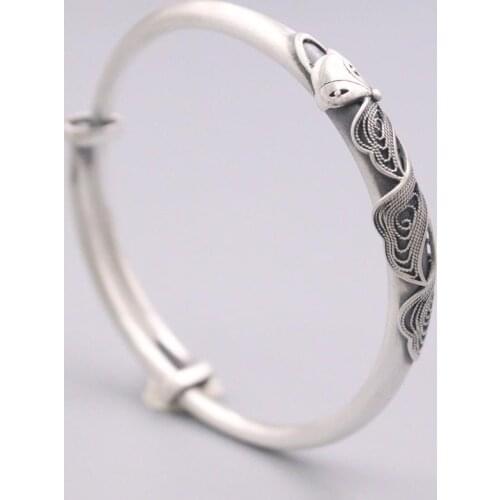New Pure Solid 999 Fine Silver Bracelet 6mm Fox Pattern Smooth Bangle Diameter 55-60mm