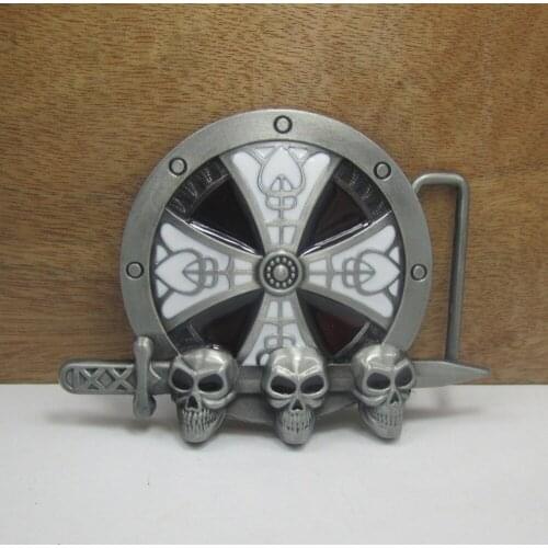 BuckleClub wholesale cross skull western cowboy jeans gift belt buckle FP-02469 pewter finish 4cm width loop